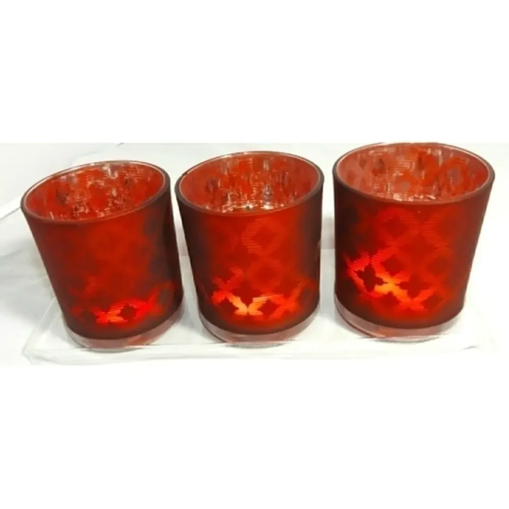 New Pfaltzgraff Set of 3 Red Tealight Holders‎ -